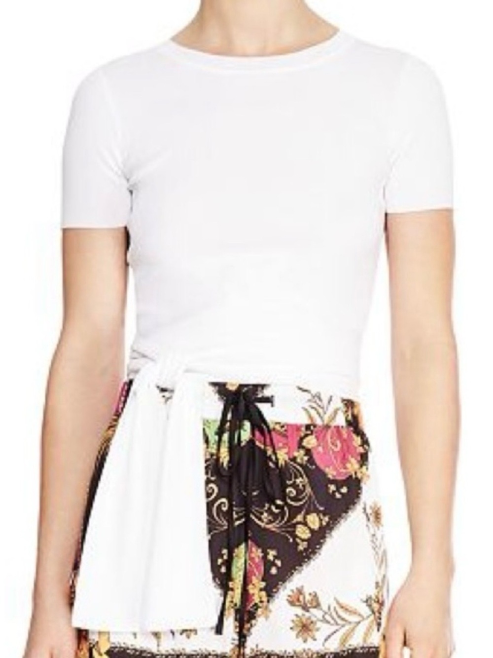 Sandro Paris White Short Sleeve Crewneck Tee Tie Wrap Top Size 1 Small XS S